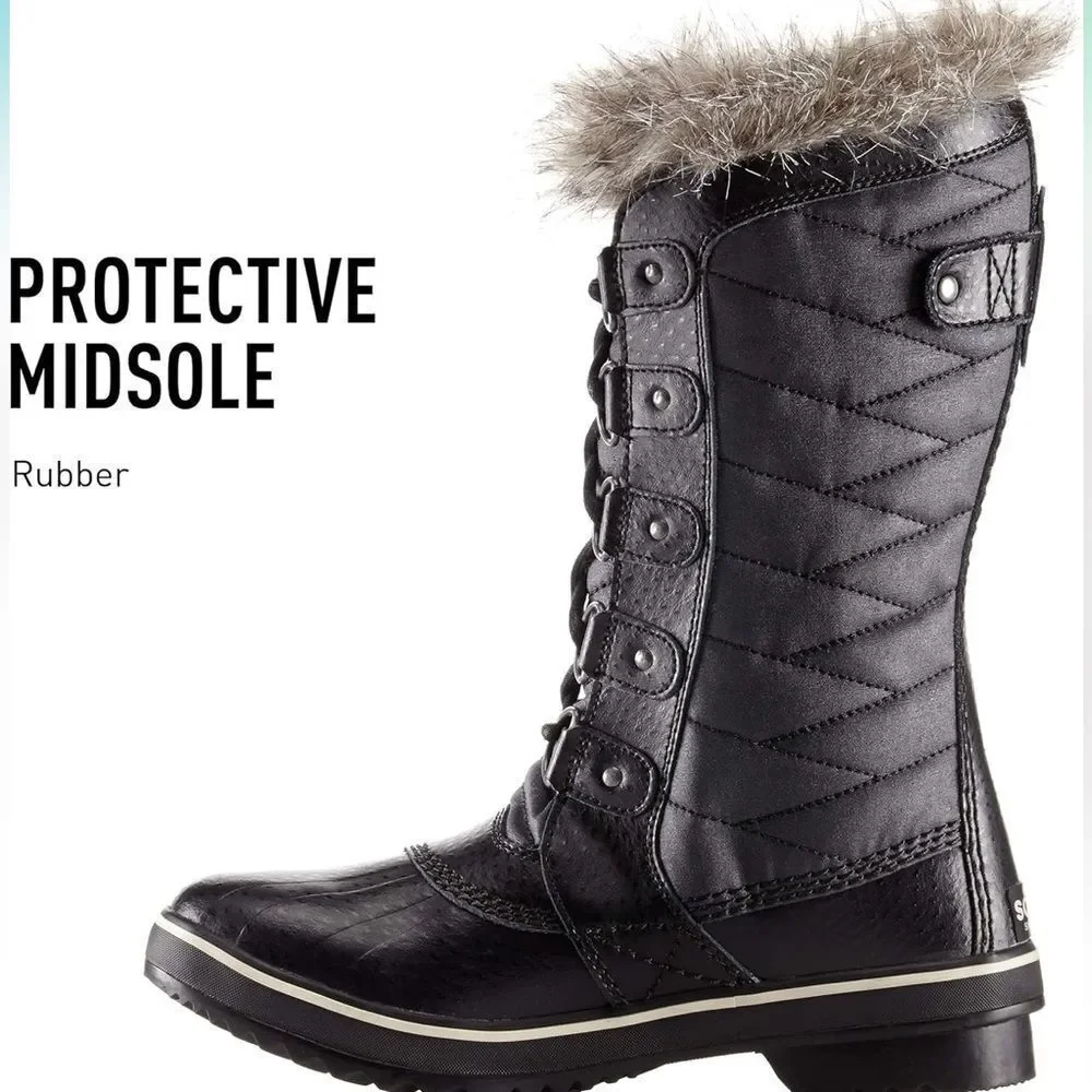 NWT Sorel Women's Tofino 2 Wp Winter Boots Black Stone‎ Fur with Faux Fur Trim 5